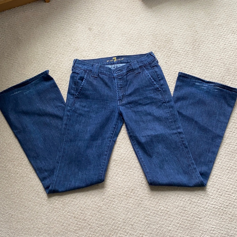 Blue denim flare jeans, midrise